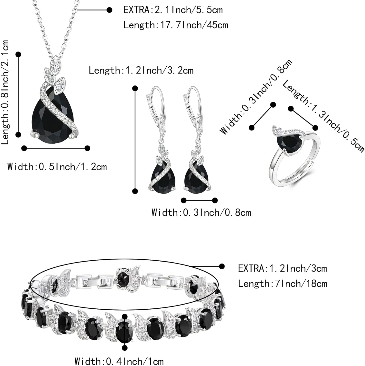 BriLove Jewelry Set for Bride, Sparkling Water Drop Cubic Zirconia Crystal Pendant Necklace Leverback Earrings Tennis Bracelet Adjustable Ring Gift for Wedding/Birthday/Mother's Day/Christmas