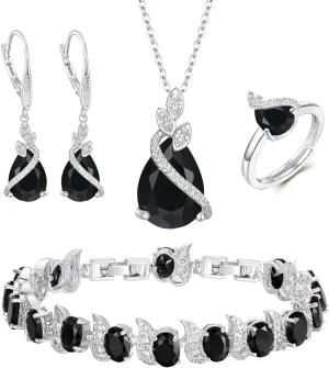 BriLove Jewelry Set for Bride, Sparkling Water Drop Cubic Zirconia Crystal Pendant Necklace Leverback Earrings Tennis Bracelet Adjustable Ring Gift for Wedding/Birthday/Mother's Day/Christmas