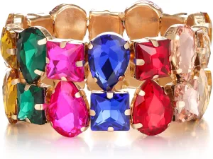 BriLove Women's Gorgeous Sparkling Crystal Emerald Cut Stretch Bangle Bracelet for Wedding Party Prom Jewelry Accessories