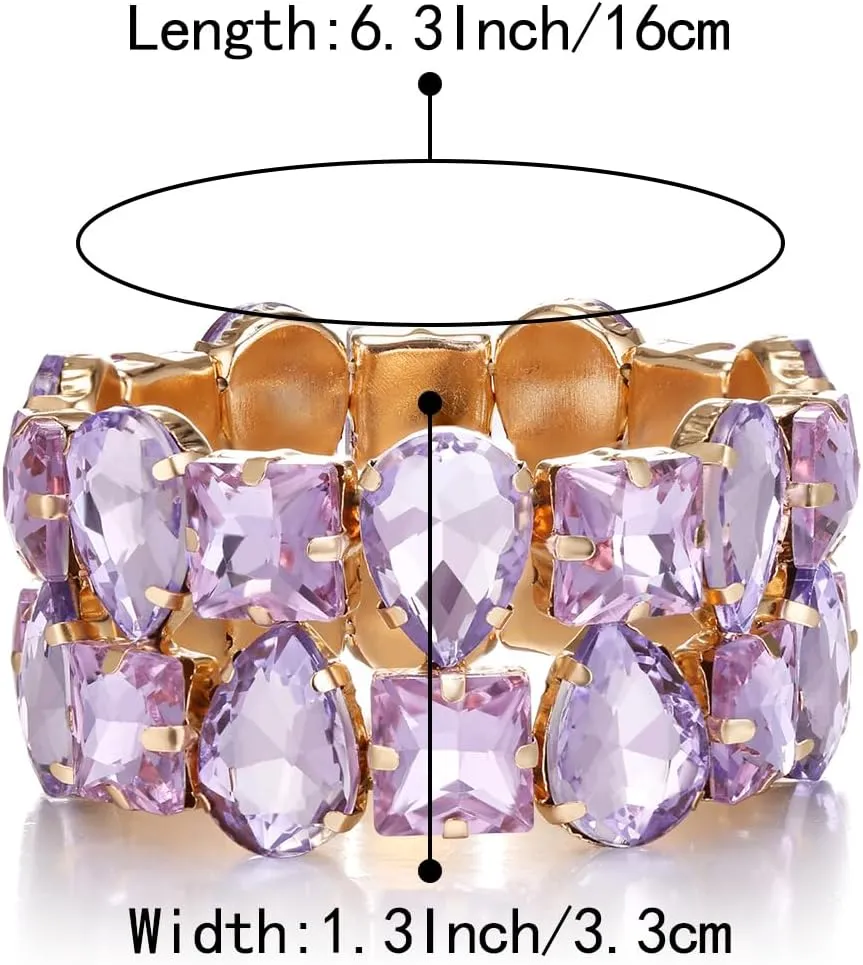 BriLove Women's Gorgeous Sparkling Crystal Emerald Cut Stretch Bangle Bracelet for Wedding Party Prom Jewelry Accessories