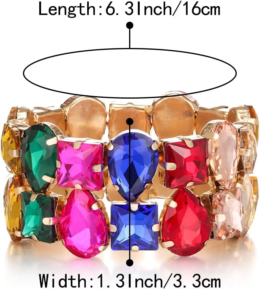 BriLove Women's Gorgeous Sparkling Crystal Emerald Cut Stretch Bangle Bracelet for Wedding Party Prom Jewelry Accessories