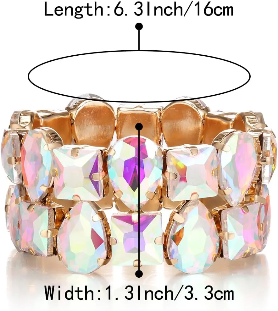 BriLove Women's Gorgeous Sparkling Crystal Emerald Cut Stretch Bangle Bracelet for Wedding Party Prom Jewelry Accessories