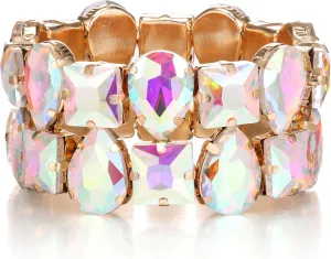 BriLove Women's Gorgeous Sparkling Crystal Emerald Cut Stretch Bangle Bracelet for Wedding Party Prom Jewelry Accessories