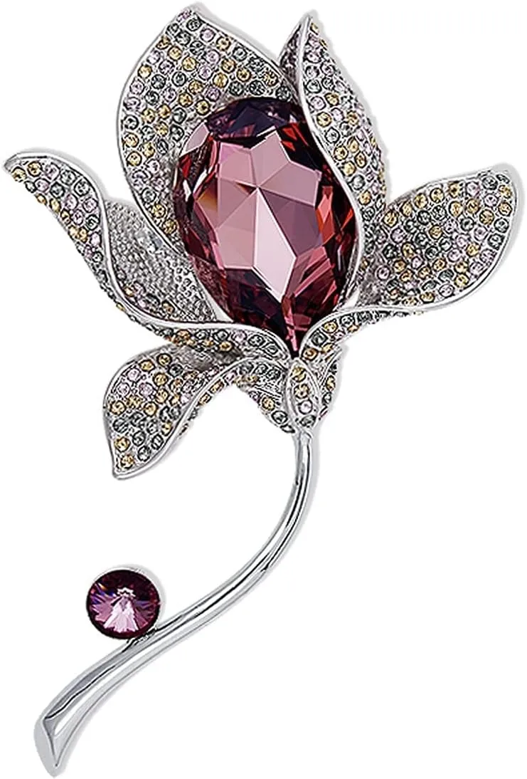 Brooch Pin Fashion Lapel Pin Lily Brooch Pins Fancy Imitation Crystal Women Brooch - Breastpin for Wedding/Banquet/BouquetOcean Blue, Classic Pink Brooches Jewelry (Color : A)