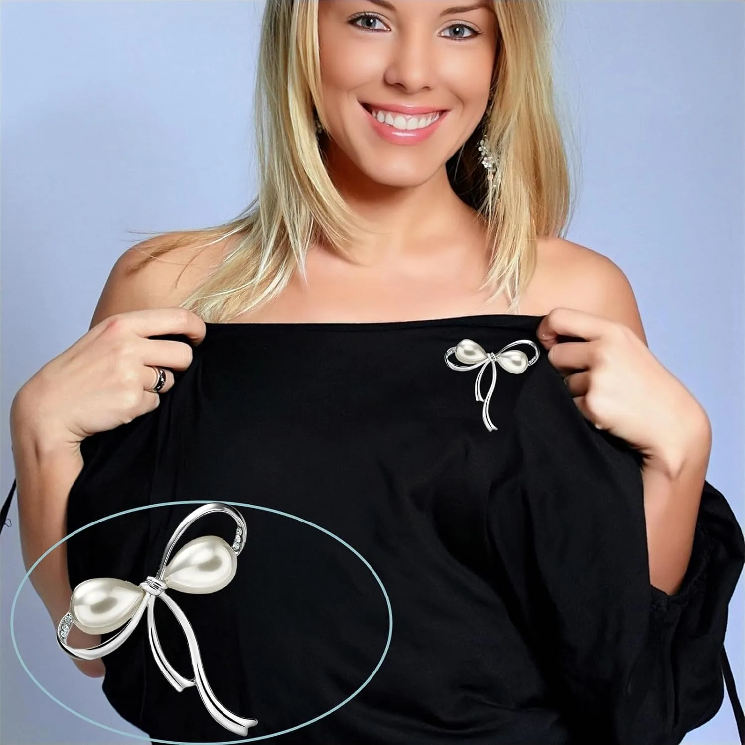 brooches for women, la luen Bow Brooch Pins Sweater Shawl Clips Faux Pearl Brooch Pins for Women