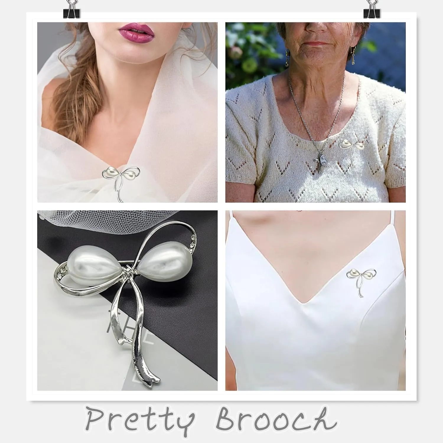 brooches for women, la luen Bow Brooch Pins Sweater Shawl Clips Faux Pearl Brooch Pins for Women