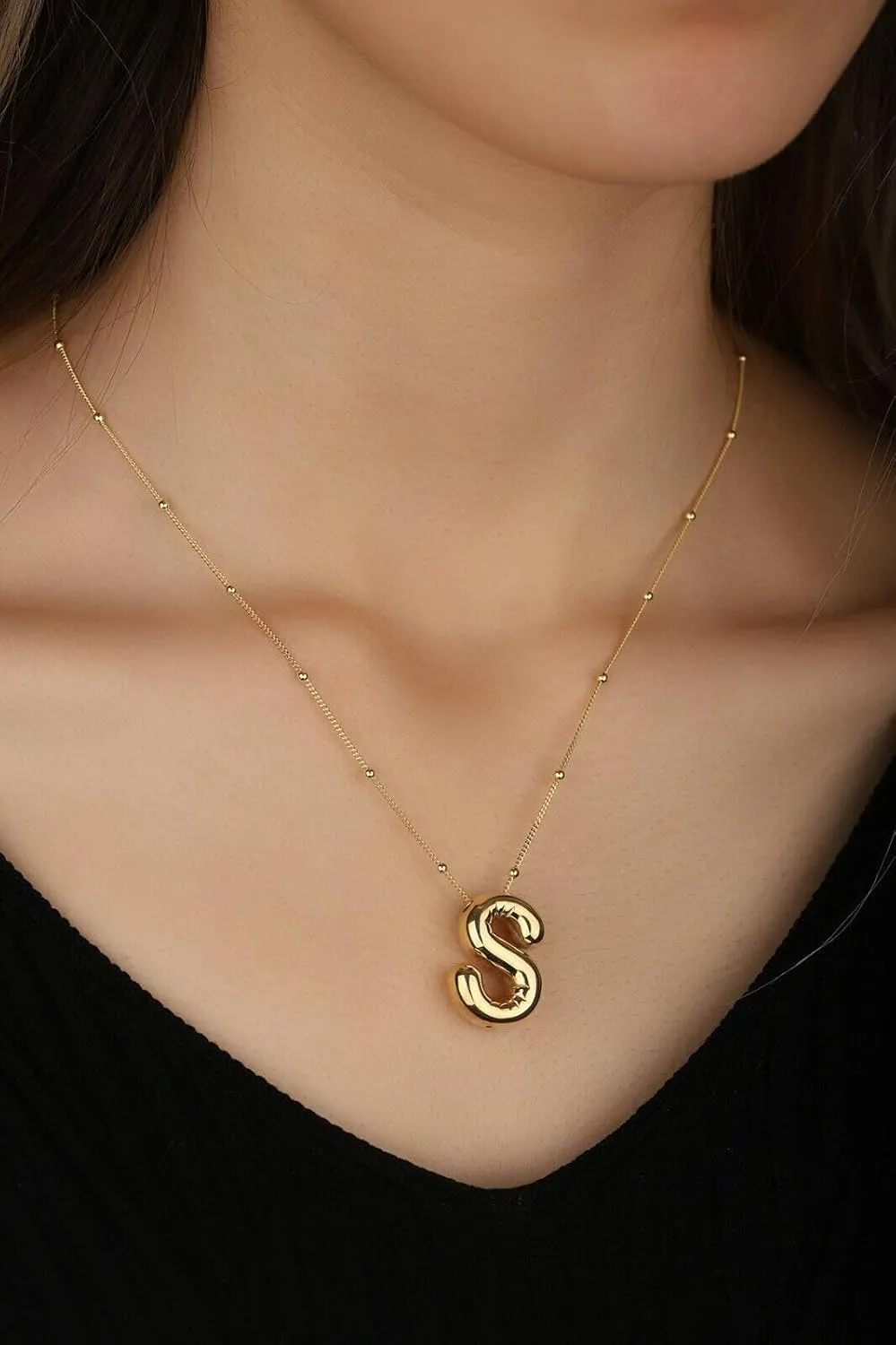 Bubble Letter Necklace For Women, Balloon Initial Alphabet Pendant 18k Gold Plated Dainty Statement Gift Jewelry