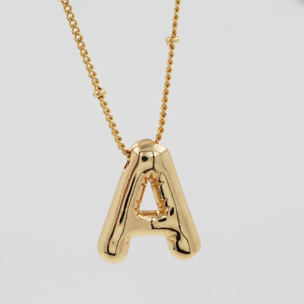 Bubble Letter Necklace For Women, Balloon Initial Alphabet Pendant 18k Gold Plated Dainty Statement Gift Jewelry