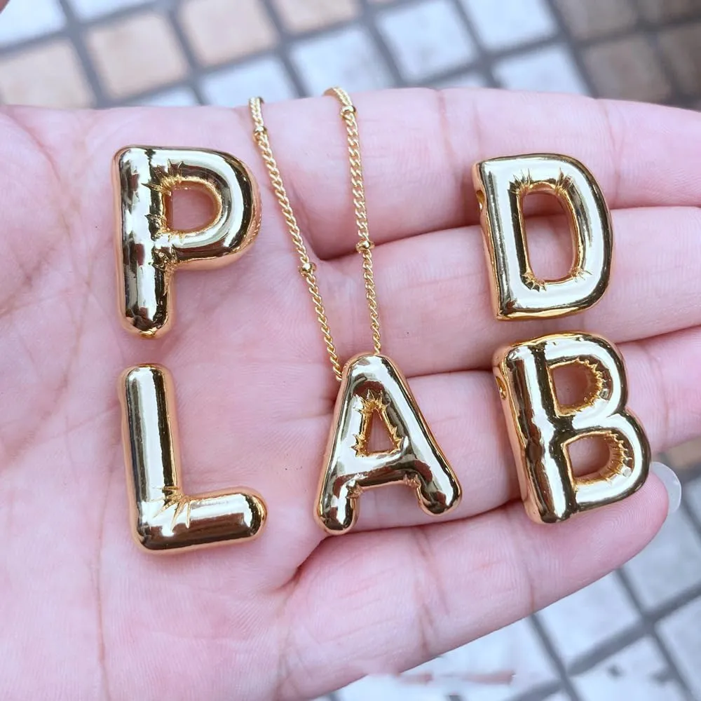 Bubble Letter Necklace For Women, Balloon Initial Alphabet Pendant 18k Gold Plated Dainty Statement Gift Jewelry