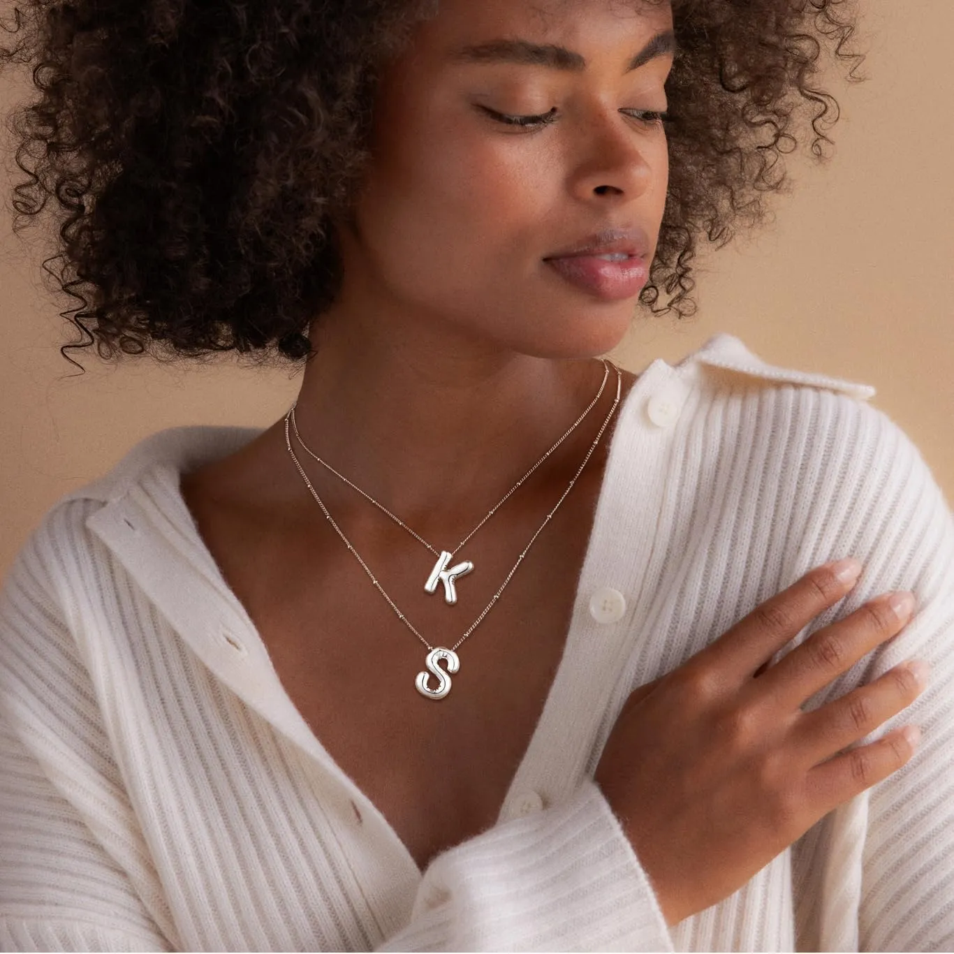 Bubble Letter Necklace Silver For Women,Sterling Silver Plated Balloon Initial Bubble Letter Pendant Necklace,Dainty Charm Chunky Initial Necklaces For Women,Custom Name Necklace Jewelry Gift