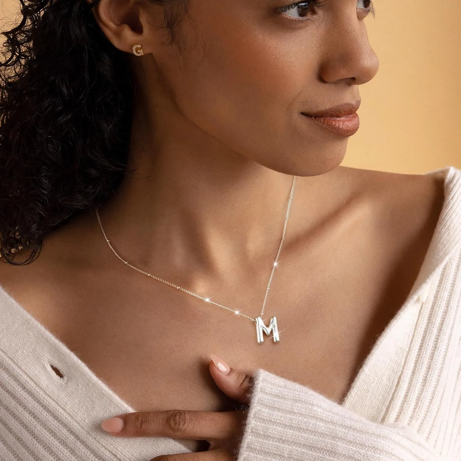 Bubble Letter Necklace Silver For Women,Sterling Silver Plated Balloon Initial Bubble Letter Pendant Necklace,Dainty Charm Chunky Initial Necklaces For Women,Custom Name Necklace Jewelry Gift