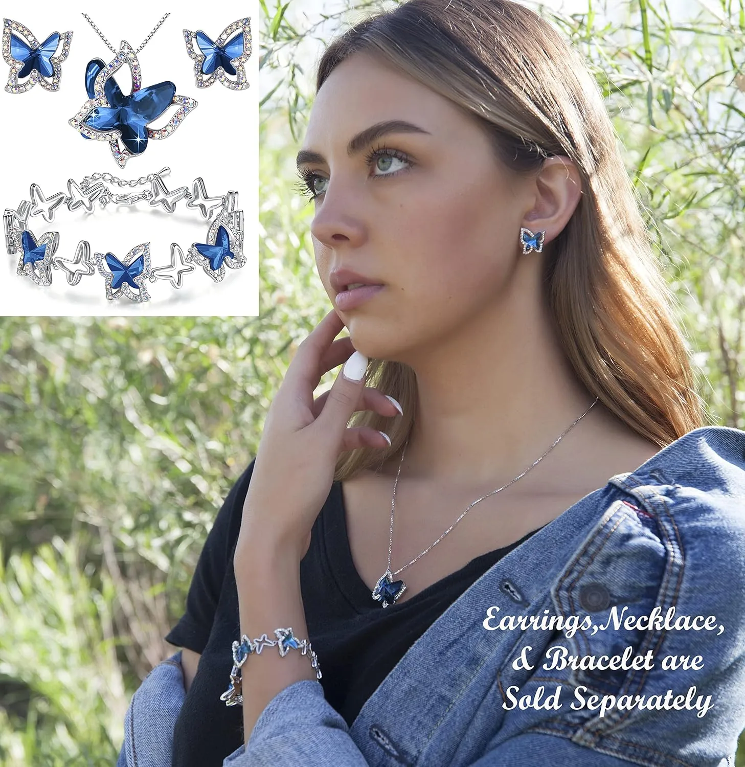 Butterfly Crystal Stud Earrings with Premium Birthstone, Silver-Tone