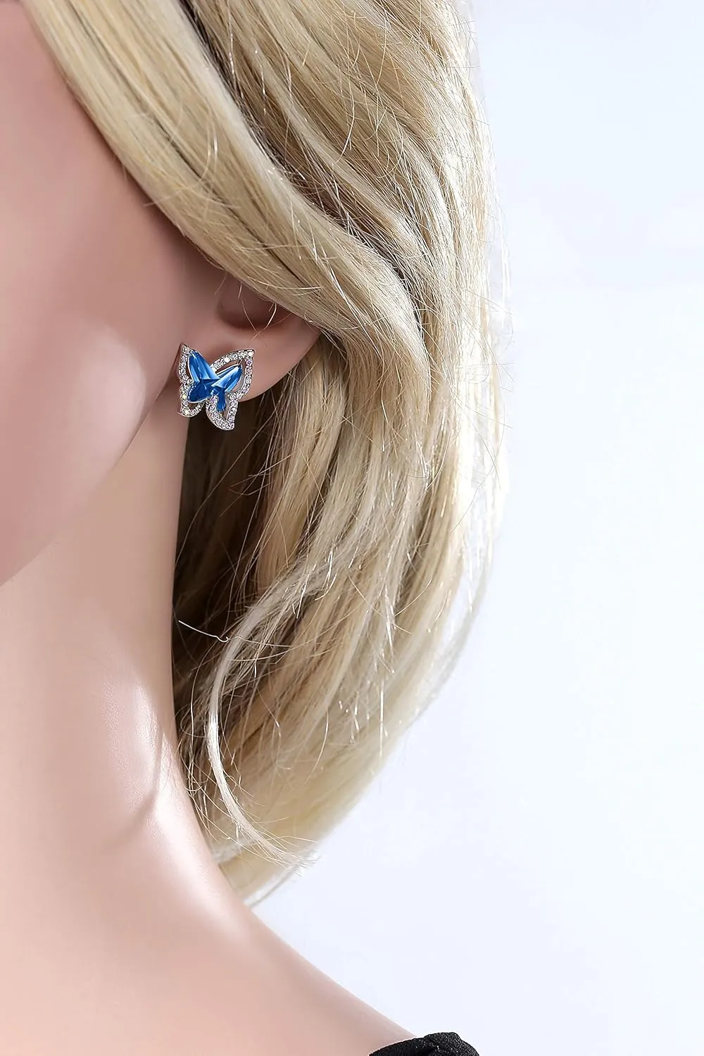 Butterfly Crystal Stud Earrings with Premium Birthstone, Silver-Tone