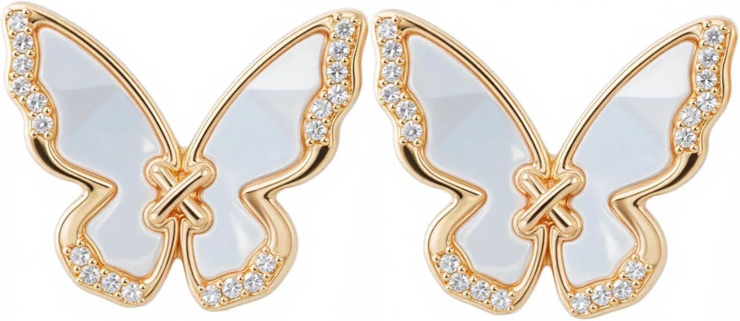 Butterfly Gold Earrings for Women Trendy 14K Gold Plated Stud Earrings with CZ Stones, Perfect Jewelry Gifts for Women Lightweight Hypoallergenic Gold Earrings