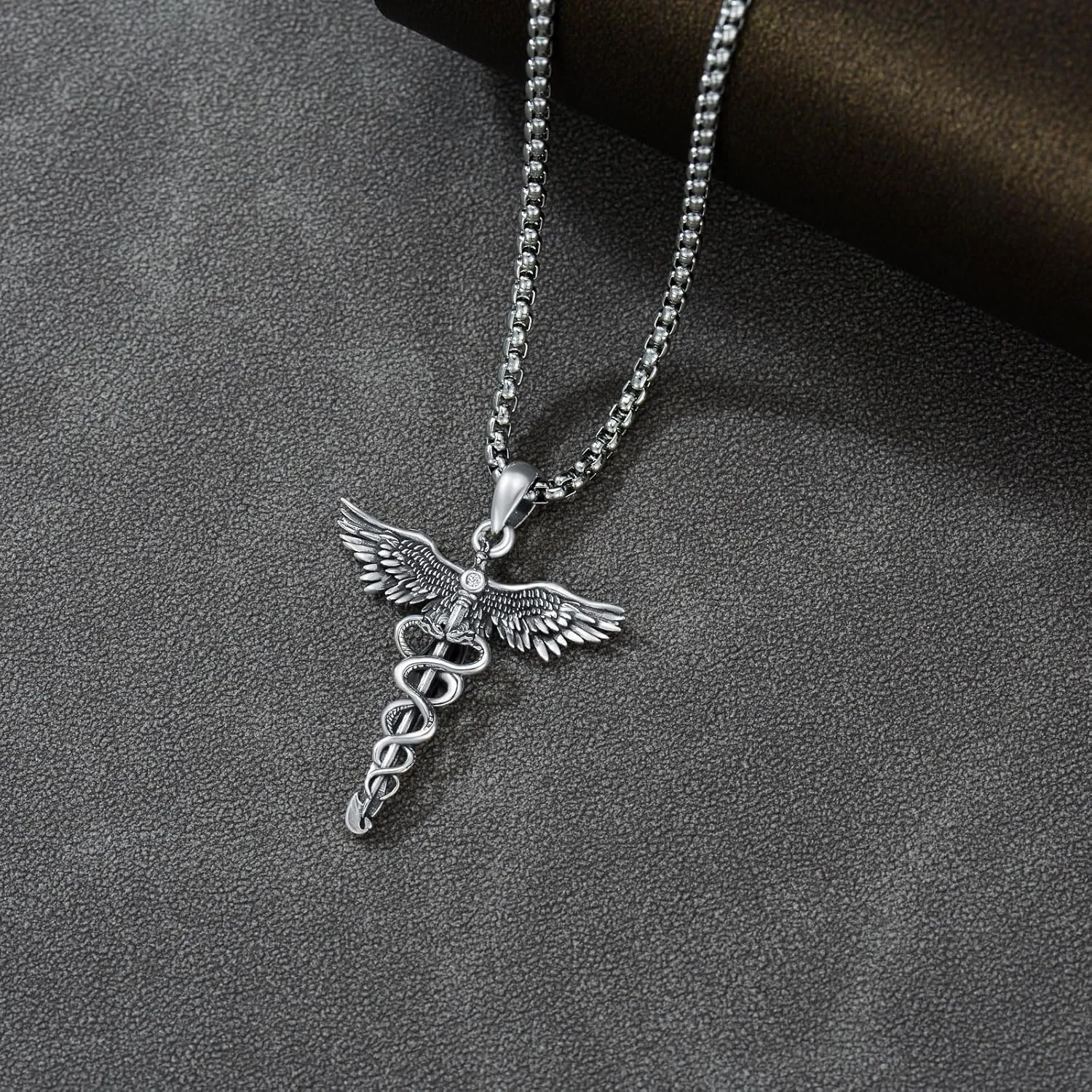 Caduceus Necklace for Men Women 925 Sterling Silver RN Nurse Graduation Gift Phoenix Pendant Doctor Nurse Medicine Themed Jewelry Gifts for Nurses Day Dirthday