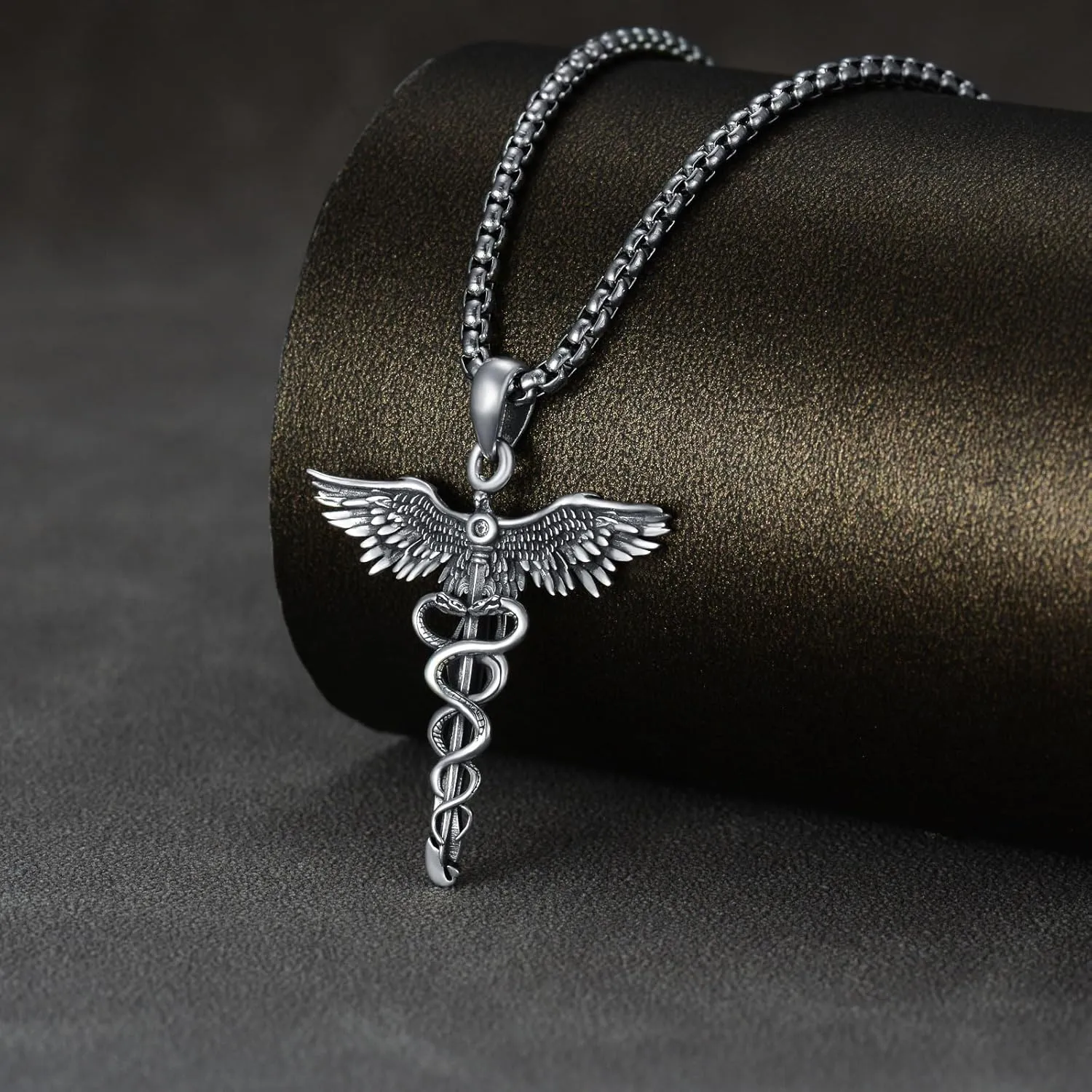 Caduceus Necklace for Men Women 925 Sterling Silver RN Nurse Graduation Gift Phoenix Pendant Doctor Nurse Medicine Themed Jewelry Gifts for Nurses Day Dirthday