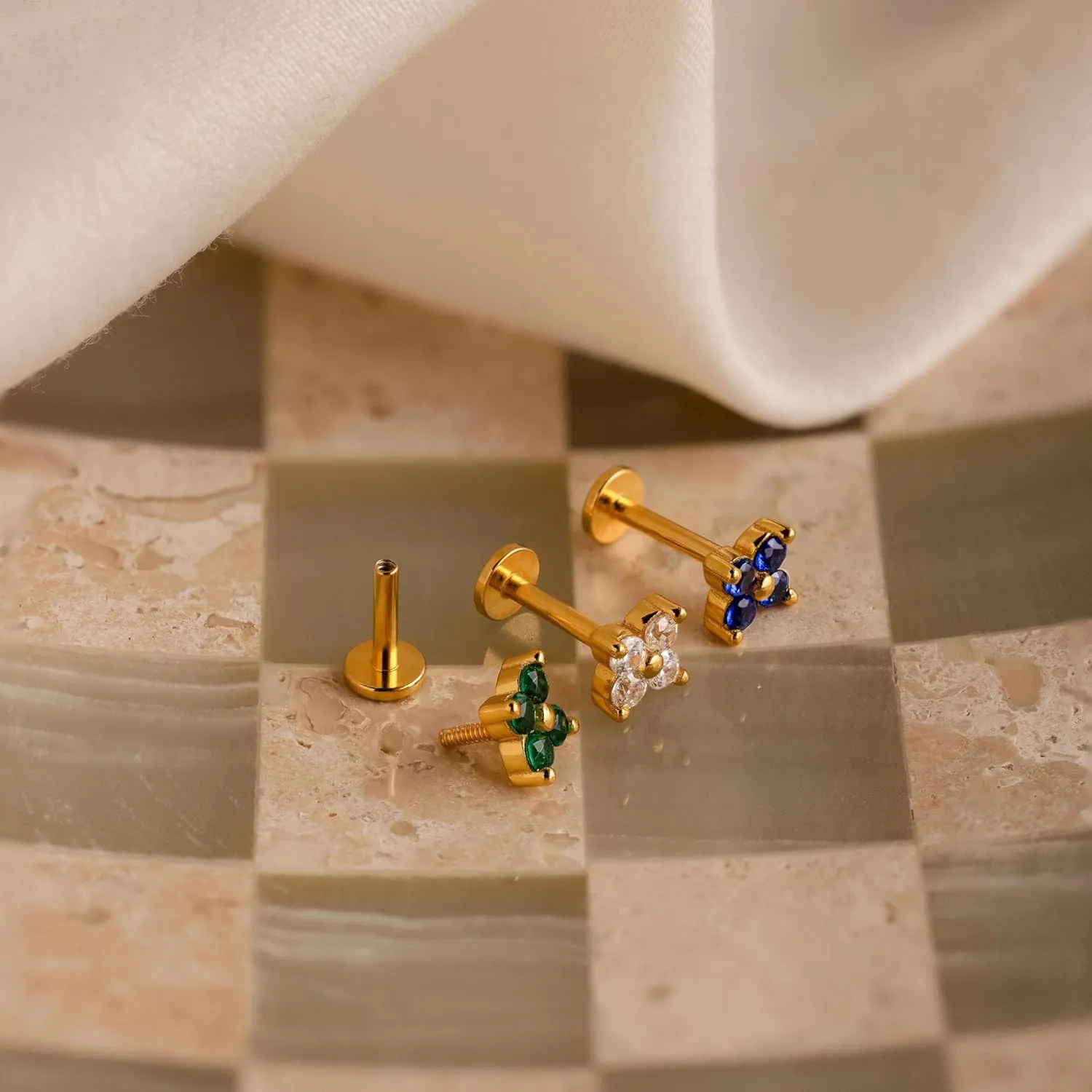 CAITLYNMINIMALIST 18k Gold Sterling Silver Cartilage Stacking Stud Earring Set of 3 Gift for Her