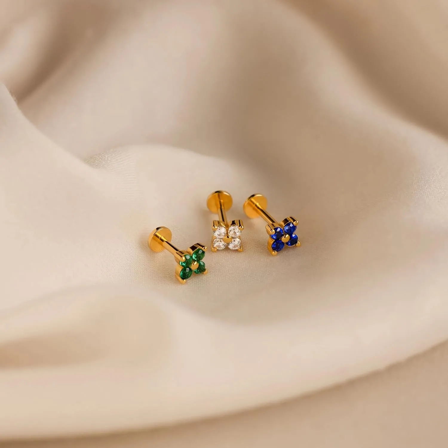 CAITLYNMINIMALIST 18k Gold Sterling Silver Cartilage Stacking Stud Earring Set of 3 Gift for Her
