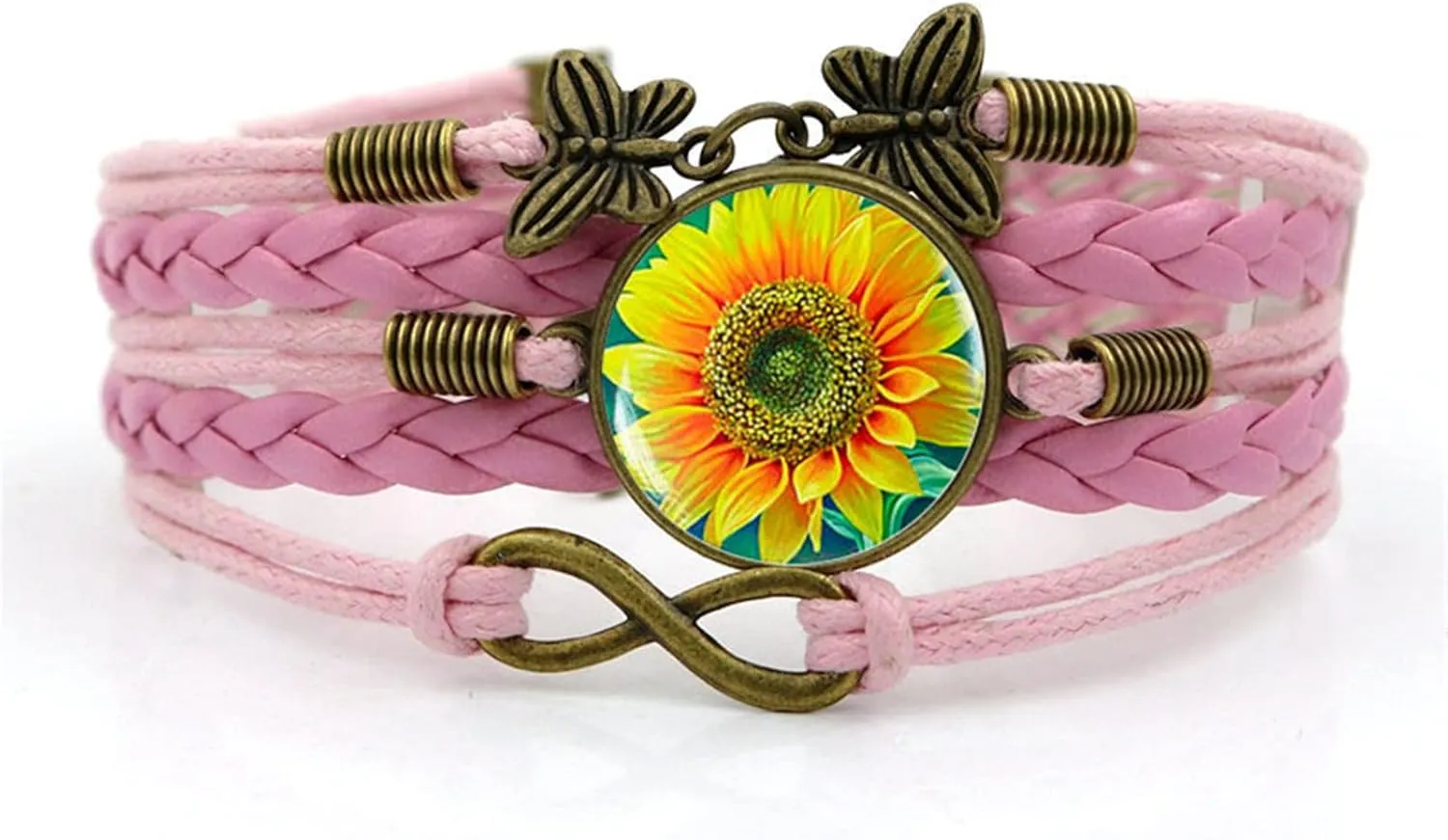 Caiyao 2Pcs Retro Braide Butterfly Infinity Sunflower Bracelet Set for Women Multilayered Adjustable You are My Sunshine Leather Flower Bracelet Vintage Jewelry