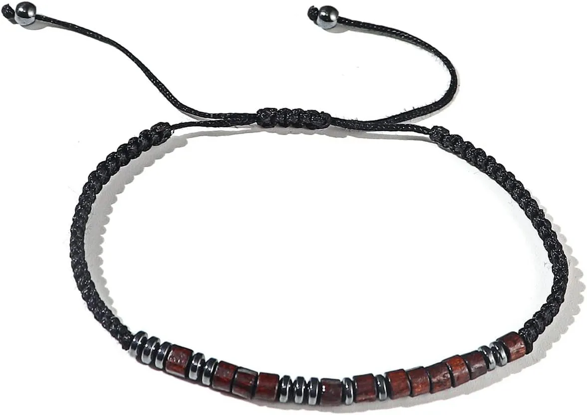 Caiyao To My Son Grandson/Son Hematite Wood Wooded Bead Morse Code Bracelet Adjustable Braided String Wristband Bracelet for Men Women Daughter Handmade Graduation Gift Inspirational Jewelry
