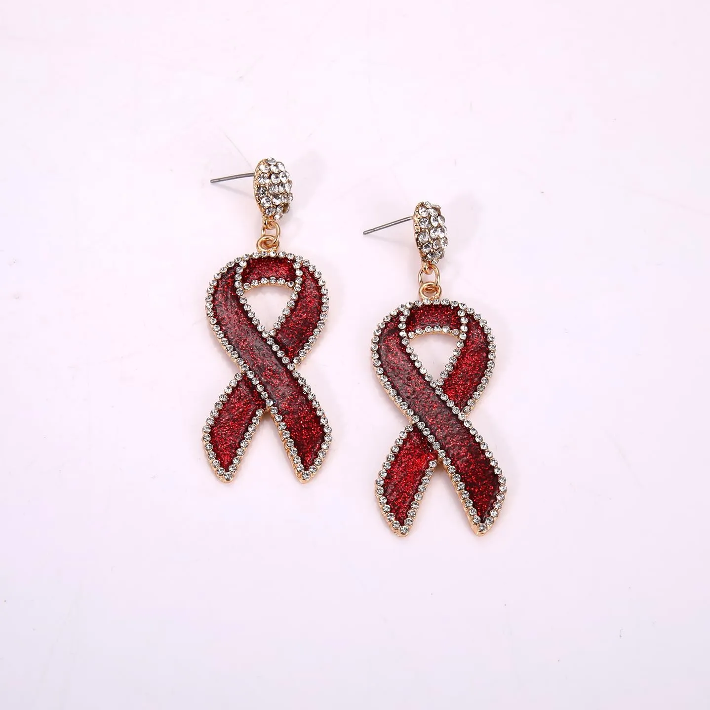 Cancer Awareness Ribbon Earrings for Women Glitter Rhinestone Ribbon Drop Dangle Earrings Cancer Awareness Survivor Support Jewelry Accessories Gifts