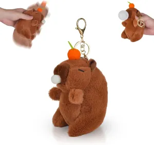 Capybara Plush Keychain, 2025 New Fun Squeeze Keychain, Cute Pendant Decoration, Bag Accessories, Squeeze to Blow Bubbles, Shaking Makes a Sound