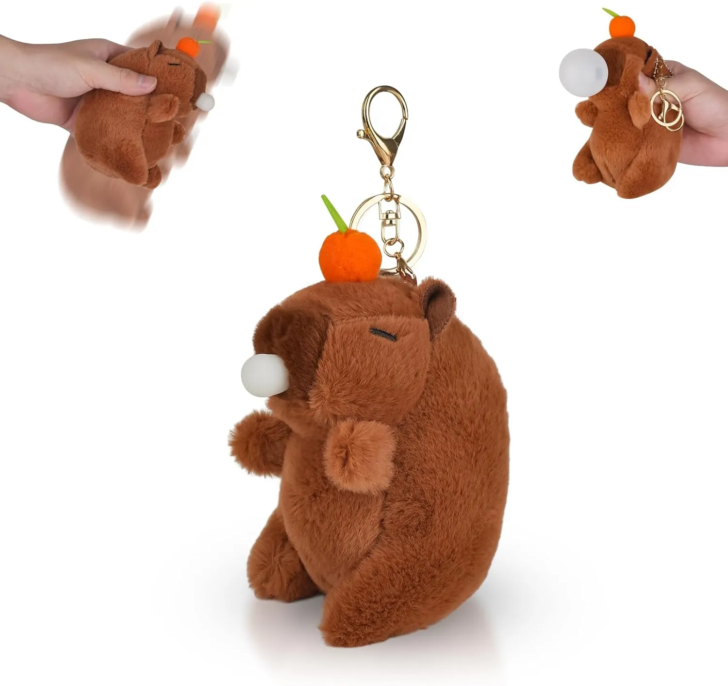 Capybara Plush Keychain, 2025 New Fun Squeeze Keychain, Cute Pendant Decoration, Bag Accessories, Squeeze to Blow Bubbles, Shaking Makes a Sound