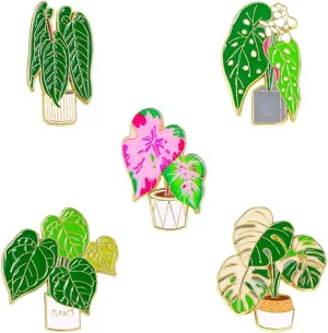 Cartoon Potted Plant Brooch Set Cartoon Plant Flower Alloy Enamel Pin Cute Badge Lapel Pin Metal Badge Rustic Greenery Leaf Brooch Plant Pins Clothes Bags Backpacks Party Decoration Christmas Gifts