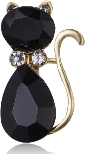 Cat Brooch Pin - Black Crystal Kitty Enamel Pin With Rhinestones - Wedding Decoration Jewelry for Women Girls