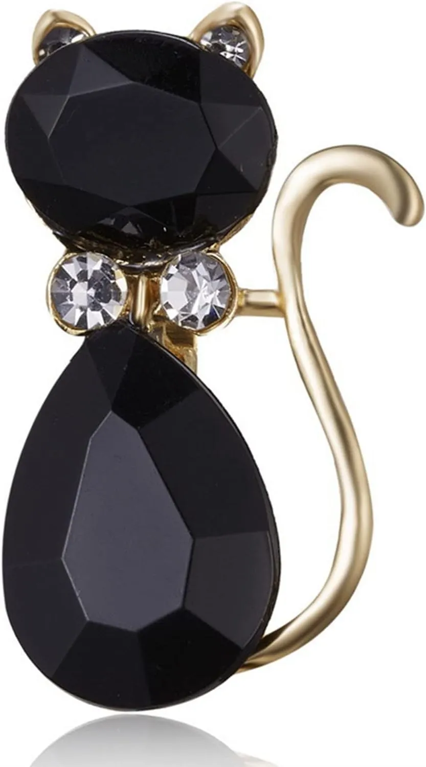 Cat Brooch Pin - Black Crystal Kitty Enamel Pin With Rhinestones - Wedding Decoration Jewelry for Women Girls