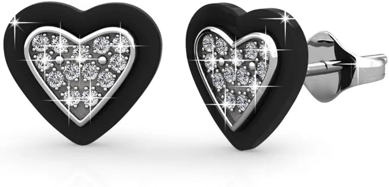 Cate & Chloe Rory Dainty White Gold Heart Earrings, 18k Gold Plated Studs with Crystals & Ceramic Halo, Heart Stud Earrings with Pave Stone Crystals, Ceramic Earrings