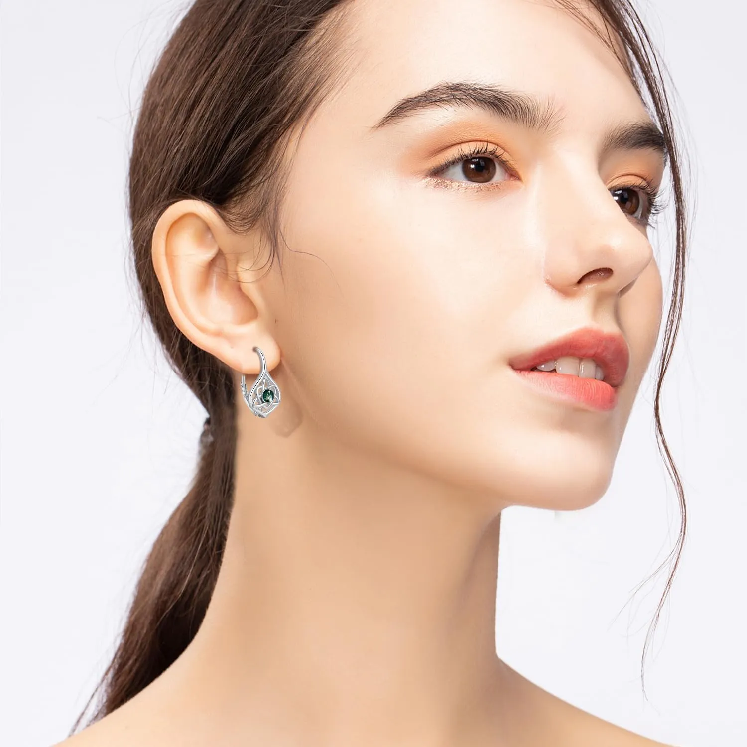 Celtic Moonstone/Moss Agate Sterling Silver Irish Knot Earrings - Hypoallergenic Leverback Moonstone Jewelry Gifts for Women