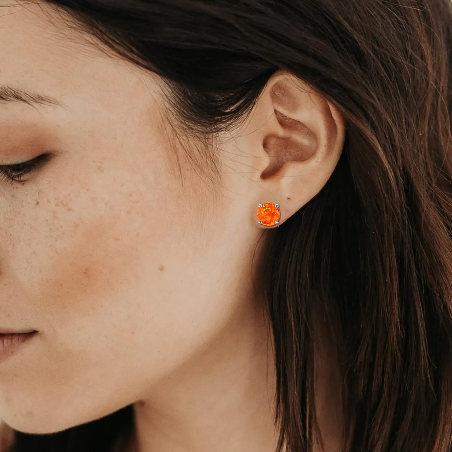 CERSLIMO Multi Colors fire Opal Stud Earrings Birthstone Earrings For Women 8mm