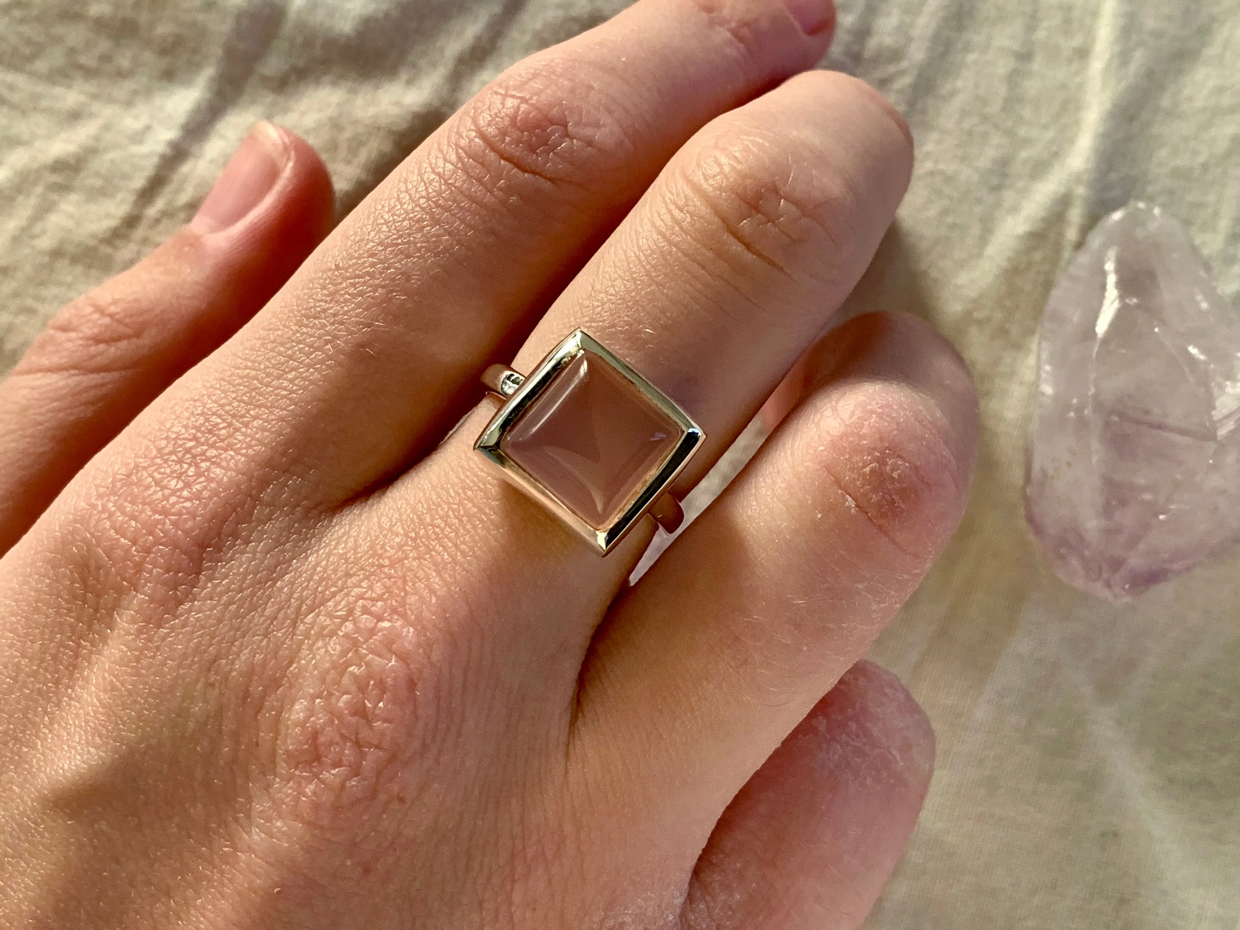 Chalcedony / Rose Quartz Tozi Ring