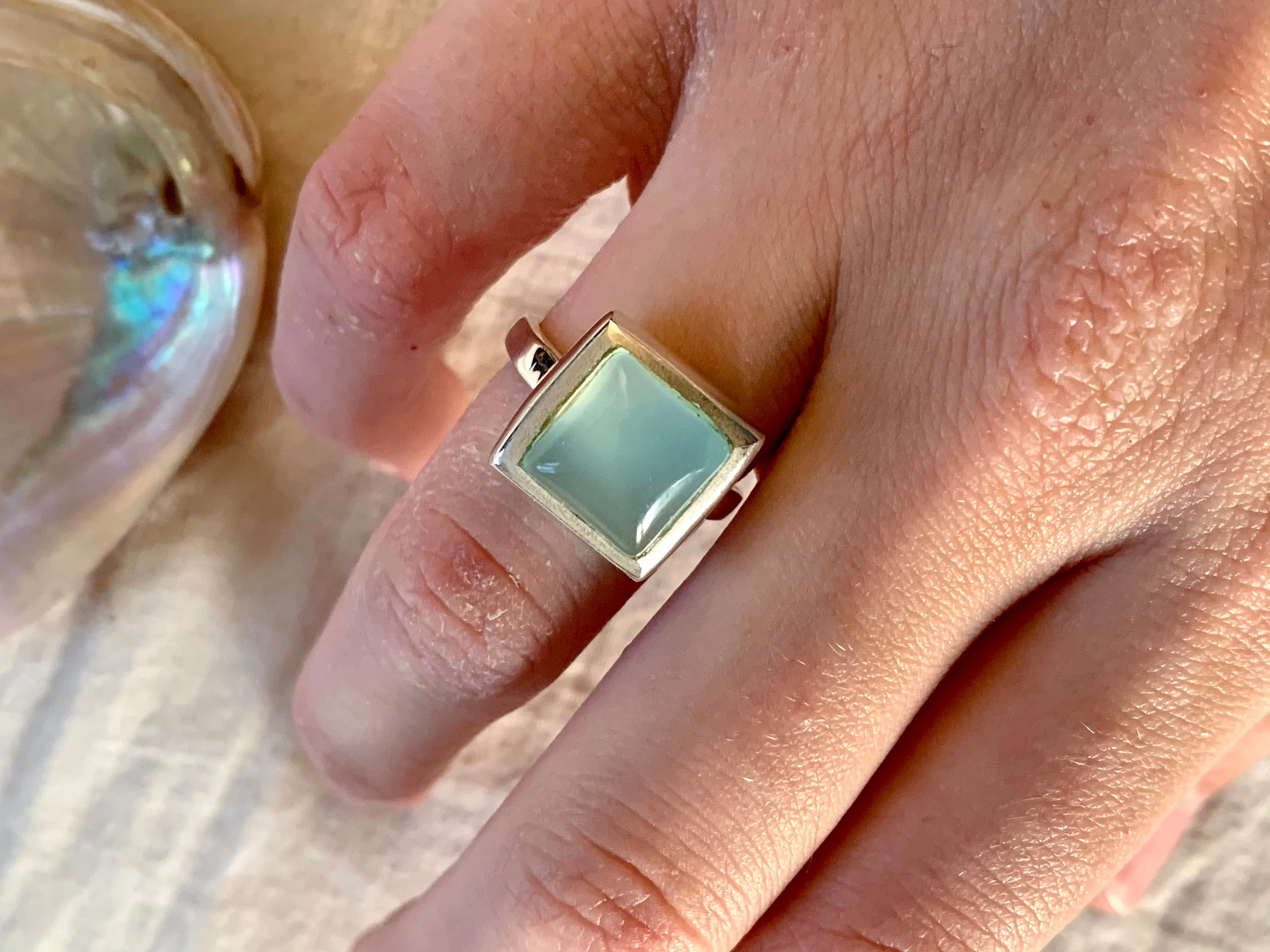 Chalcedony / Rose Quartz Tozi Ring