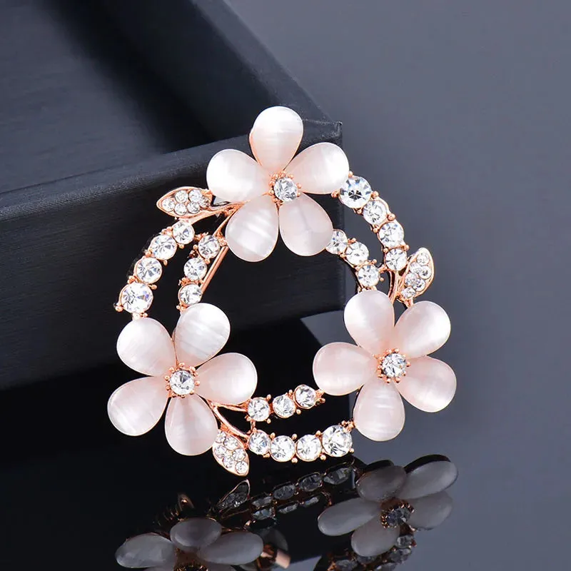 Charm Blue Pink Opal Flower Wreath Umbrella Peacock Shaped Brooch Pin Women