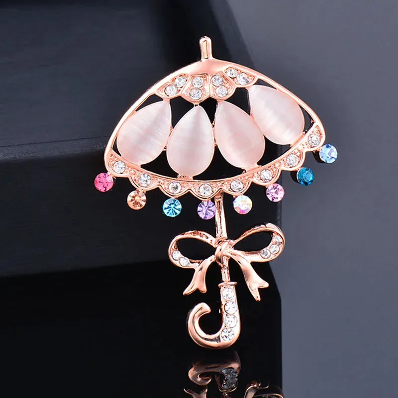 Charm Blue Pink Opal Flower Wreath Umbrella Peacock Shaped Brooch Pin Women