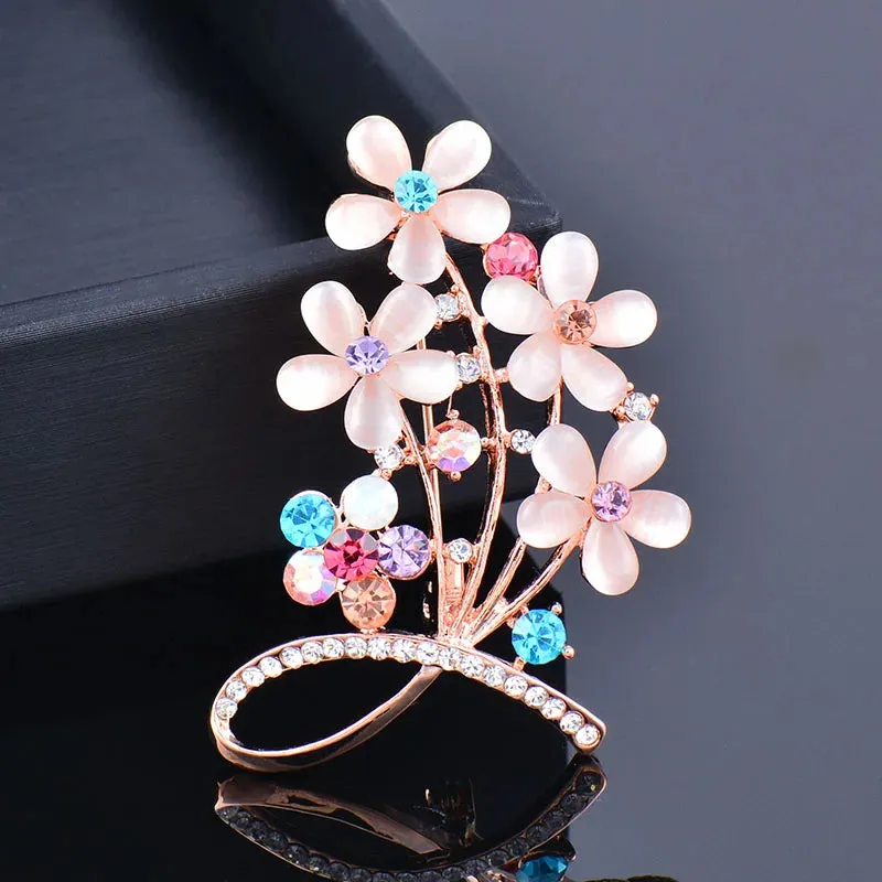 Charm Blue Pink Opal Flower Wreath Umbrella Peacock Shaped Brooch Pin Women