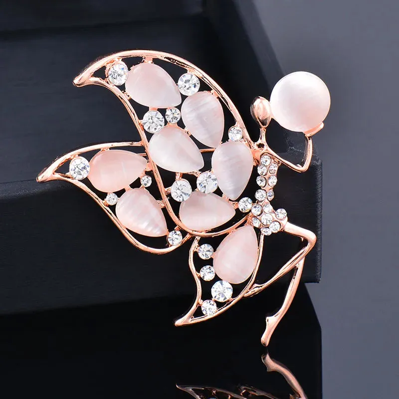 Charm Blue Pink Opal Flower Wreath Umbrella Peacock Shaped Brooch Pin Women