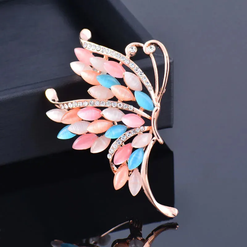 Charm Blue Pink Opal Flower Wreath Umbrella Peacock Shaped Brooch Pin Women