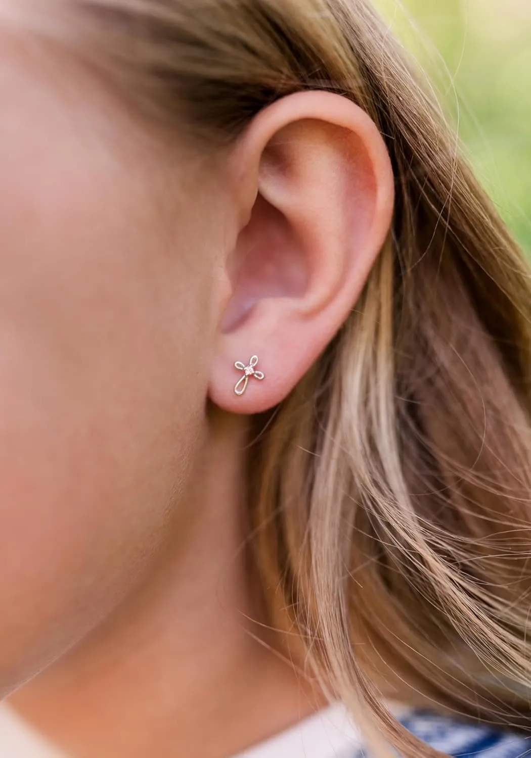 Cherished Moments Girl's 14K Dainty Gold-Plated or Sterling Silver Infinity Cross Earring with CZ and Screw Back