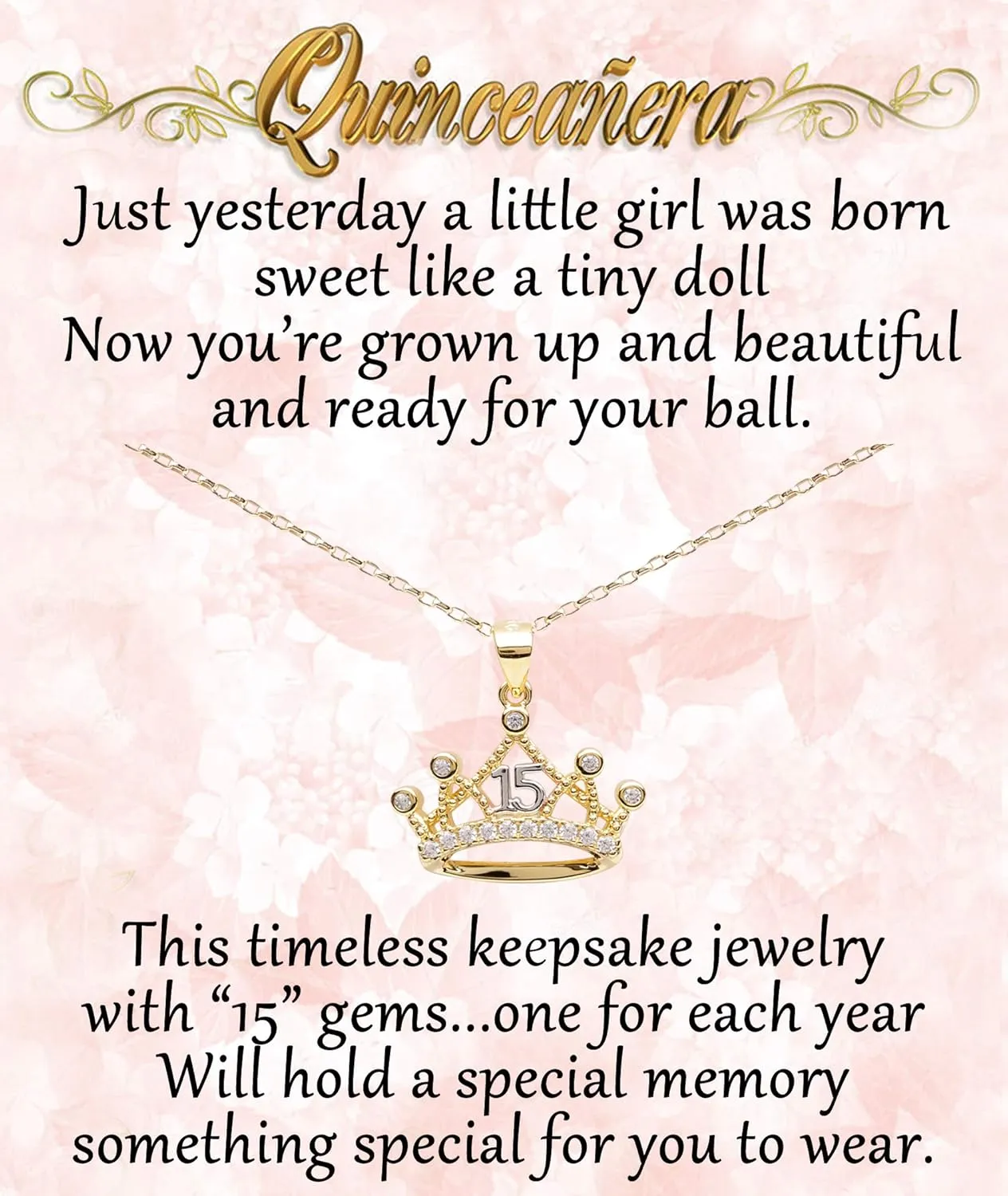 Cherished Moments Sterling Silver Necklace or Earring for Quinceanera Gift, "Sweet 15" Present with 15 Sparkling CZs
