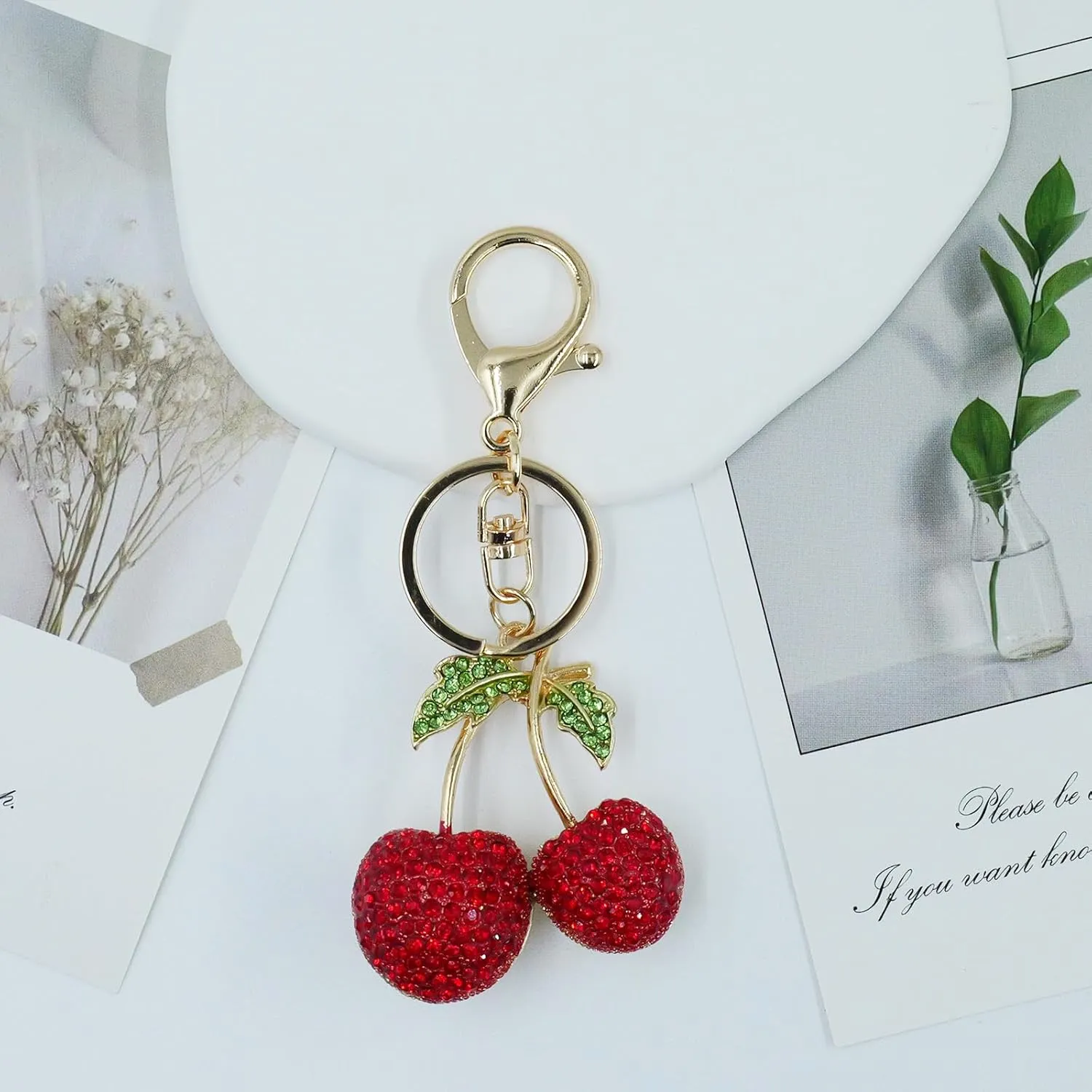 Cherry Keychain Bag Purse Charms Sparkling Crystal Accessories Cute Handbags Pendant for Women Girls Holidays Gift