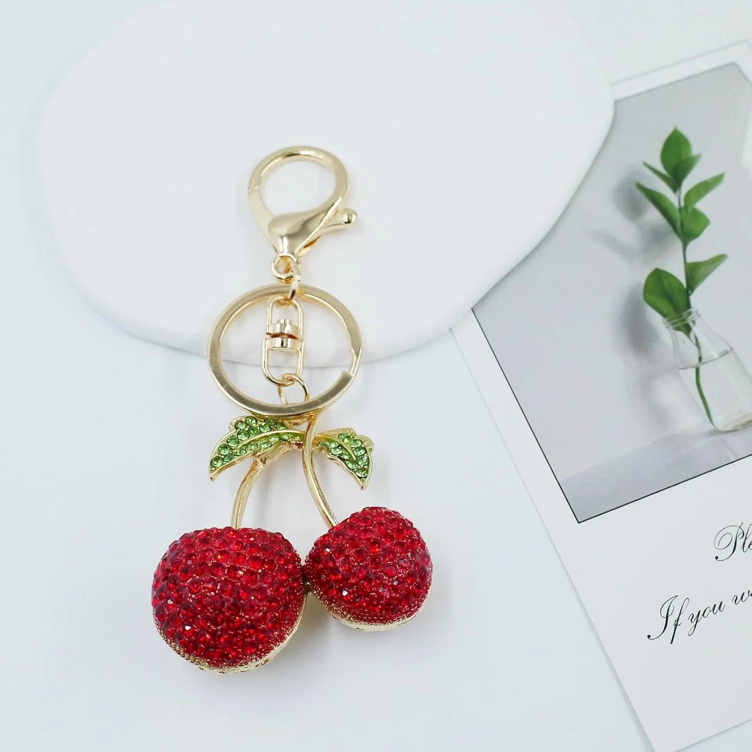 Cherry Keychain Bag Purse Charms Sparkling Crystal Accessories Cute Handbags Pendant for Women Girls Holidays Gift