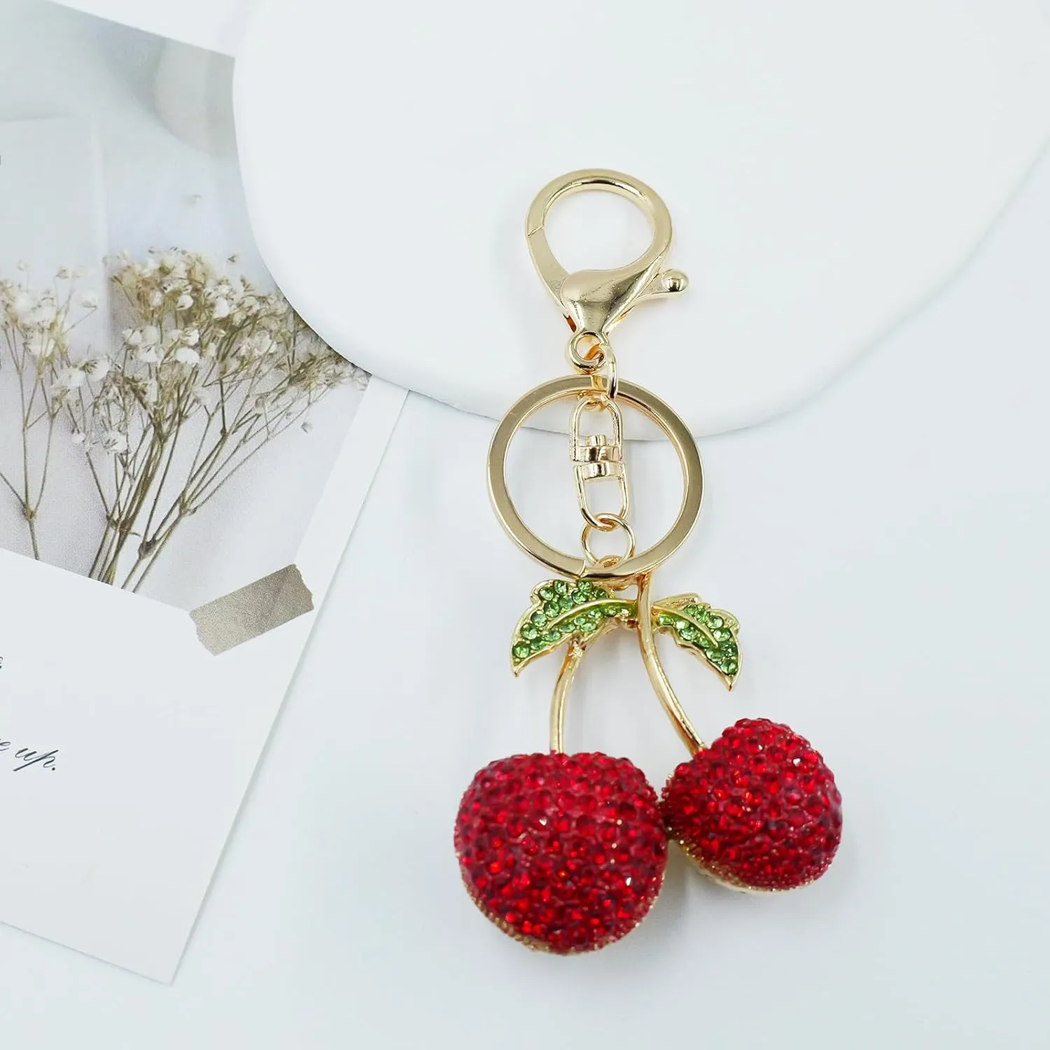 Cherry Keychain Bag Purse Charms Sparkling Crystal Accessories Cute Handbags Pendant for Women Girls Holidays Gift