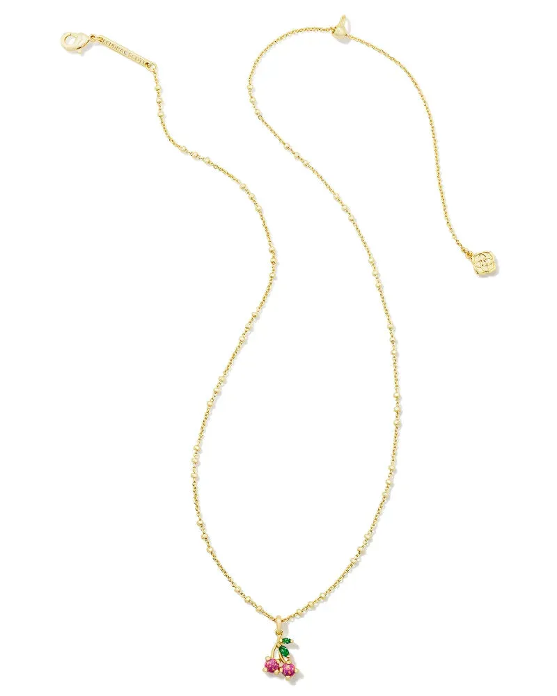 Cherry Silver or Gold Pendant Necklace in Berry Kyocera Opal