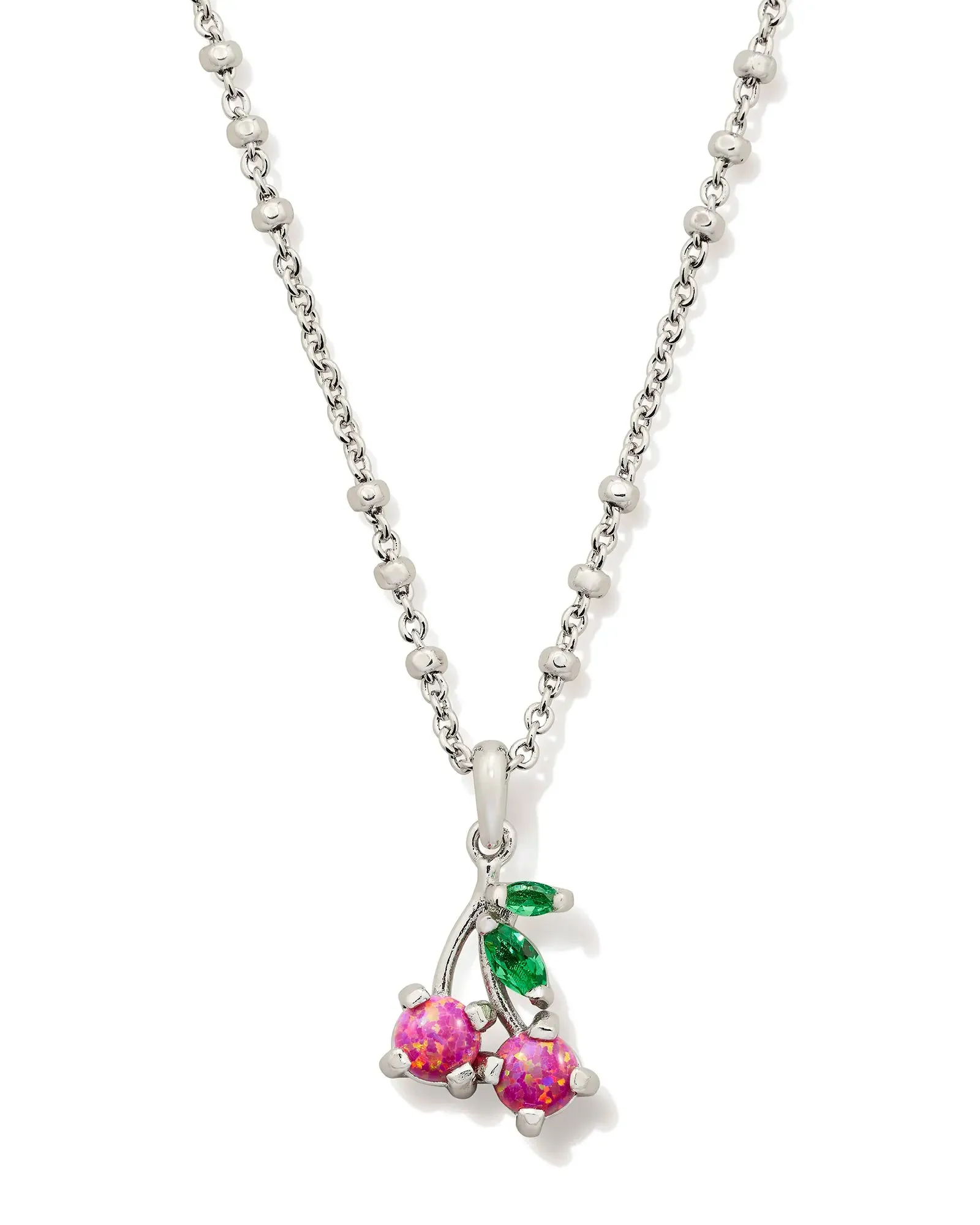Cherry Silver or Gold Pendant Necklace in Berry Kyocera Opal
