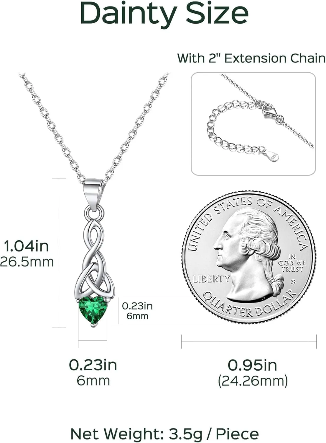 ChicSilver 925 Sterling Silver Sparkling Heart Birthstone Celtic Knot Pendant Necklace 18 Inch (with Gift Box)