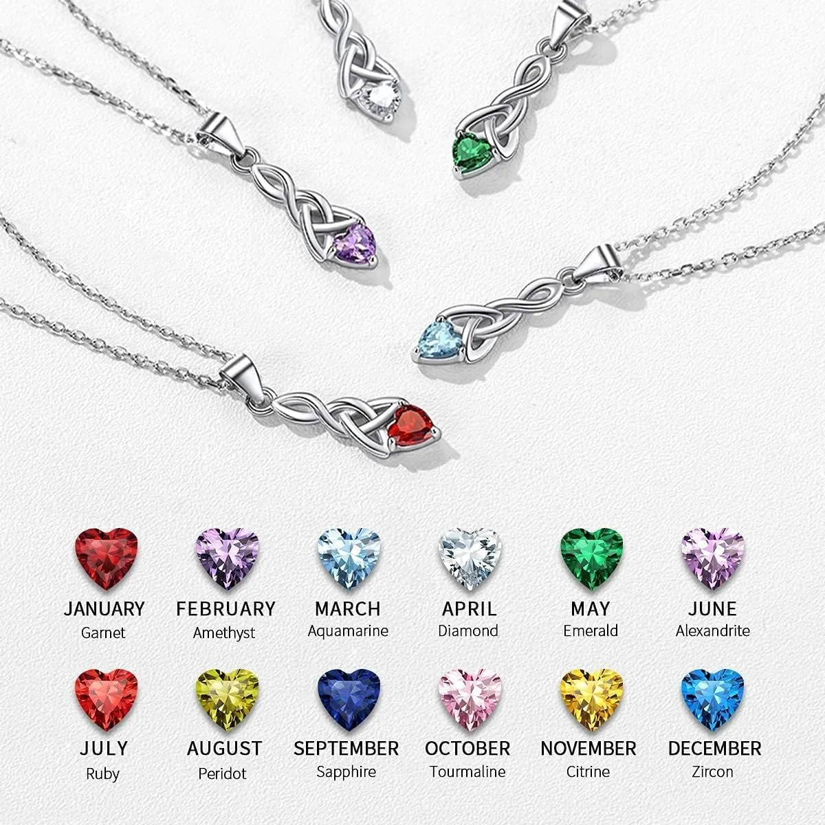 ChicSilver 925 Sterling Silver Sparkling Heart Birthstone Celtic Knot Pendant Necklace 18 Inch (with Gift Box)