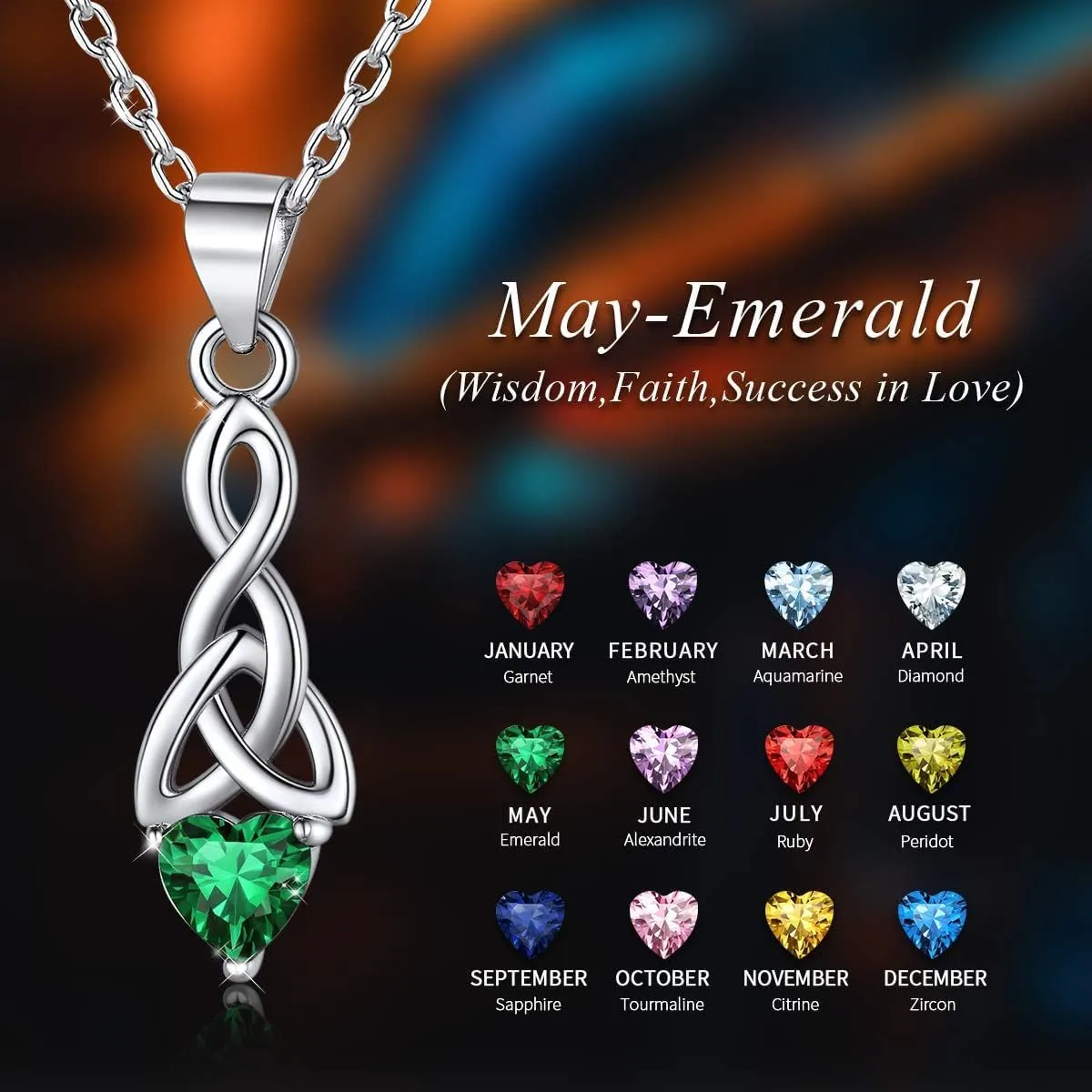 ChicSilver 925 Sterling Silver Sparkling Heart Birthstone Celtic Knot Pendant Necklace 18 Inch (with Gift Box)
